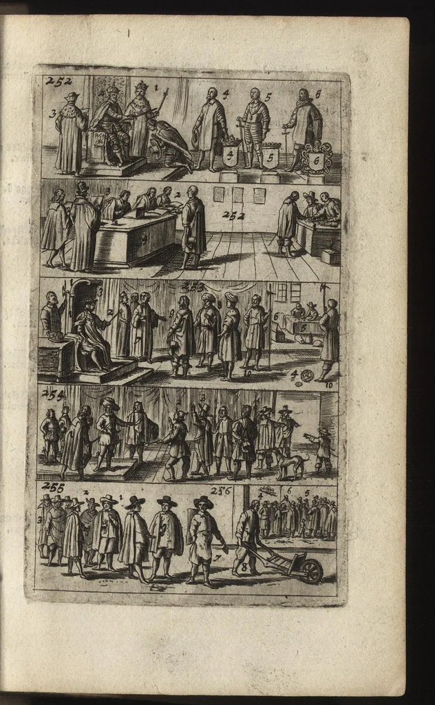 An illustration from Eerste deel der school-geleertheyd, genoemt Het portael : inhoudende de grondtveste der dingen, en onser wijsheyd omtrent de dingen, als mede der latijnschen tael met de moeder-tael ... = Joh. Amos ComenI prima pars Scholasticae eruditionis, dicta vestibulum : continens fundamenta rerum, & nostrae sapientiae circa res, ut & latinae linguae cum vernacula, 1658, leaf 88