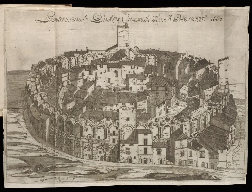 An illustration from Description des arenes ou l'amphitheatre d'Arles, 1665, leaf 48