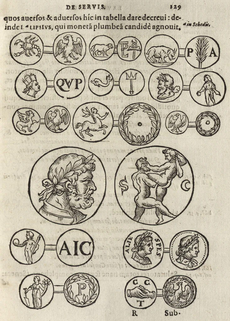 An illustration from Laurentii Pignorii Patauini De seruis, et eorum apud veteres ministerijs, commentarius : in quo familia, tum urbana, tum rustica, ordine producitur & illustratur, 1656, leaf 148
