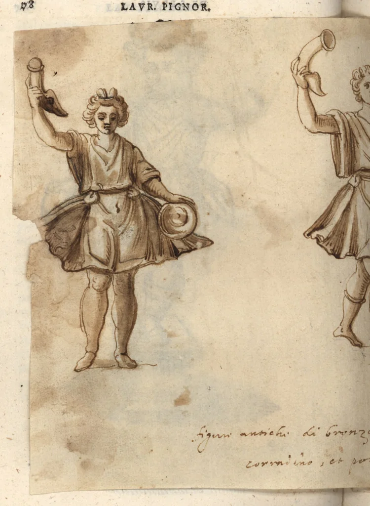 An illustration from Laurentii Pignorii Patauini De seruis, et eorum apud veteres ministerijs, commentarius : in quo familia, tum urbana, tum rustica, ordine producitur & illustratur, 1656, leaf 95