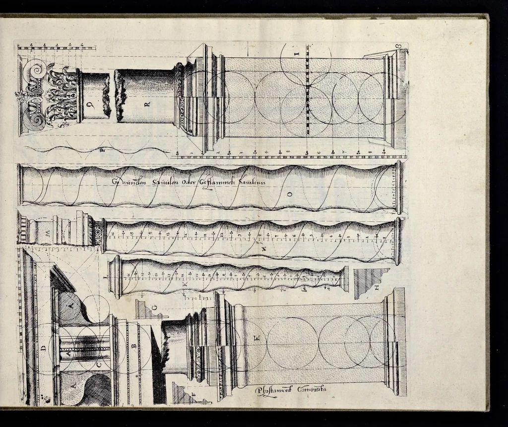 An illustration from Architectur, nach antiquitetischer Lehr vnd geometrischer Ausstheilung, allen kunstreichen Handtwerckeren, Werckmeisteren, Goldtschmieden, Bildthäweren, Schreyneren, Steinmetzeren, Mähleren [et]c. vnd fort allen denen so sich des Circkels vnd Richtscheydts gebrauchen zu Nutz vnd Gefallen ins Kupffer geschnitten vnd an Tag geben, 1659, leaf 20