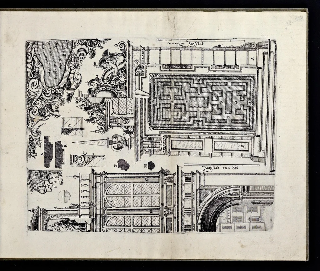 An illustration from Architectur, nach antiquitetischer Lehr vnd geometrischer Ausstheilung, allen kunstreichen Handtwerckeren, Werckmeisteren, Goldtschmieden, Bildthäweren, Schreyneren, Steinmetzeren, Mähleren [et]c. vnd fort allen denen so sich des Circkels vnd Richtscheydts gebrauchen zu Nutz vnd Gefallen ins Kupffer geschnitten vnd an Tag geben, 1659, leaf 26