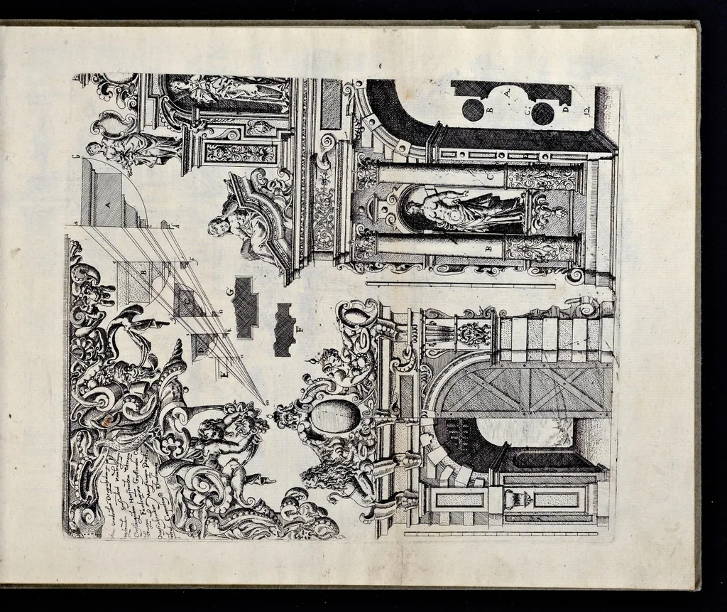 An illustration from Architectur, nach antiquitetischer Lehr vnd geometrischer Ausstheilung, allen kunstreichen Handtwerckeren, Werckmeisteren, Goldtschmieden, Bildthäweren, Schreyneren, Steinmetzeren, Mähleren [et]c. vnd fort allen denen so sich des Circkels vnd Richtscheydts gebrauchen zu Nutz vnd Gefallen ins Kupffer geschnitten vnd an Tag geben, 1659, leaf 28