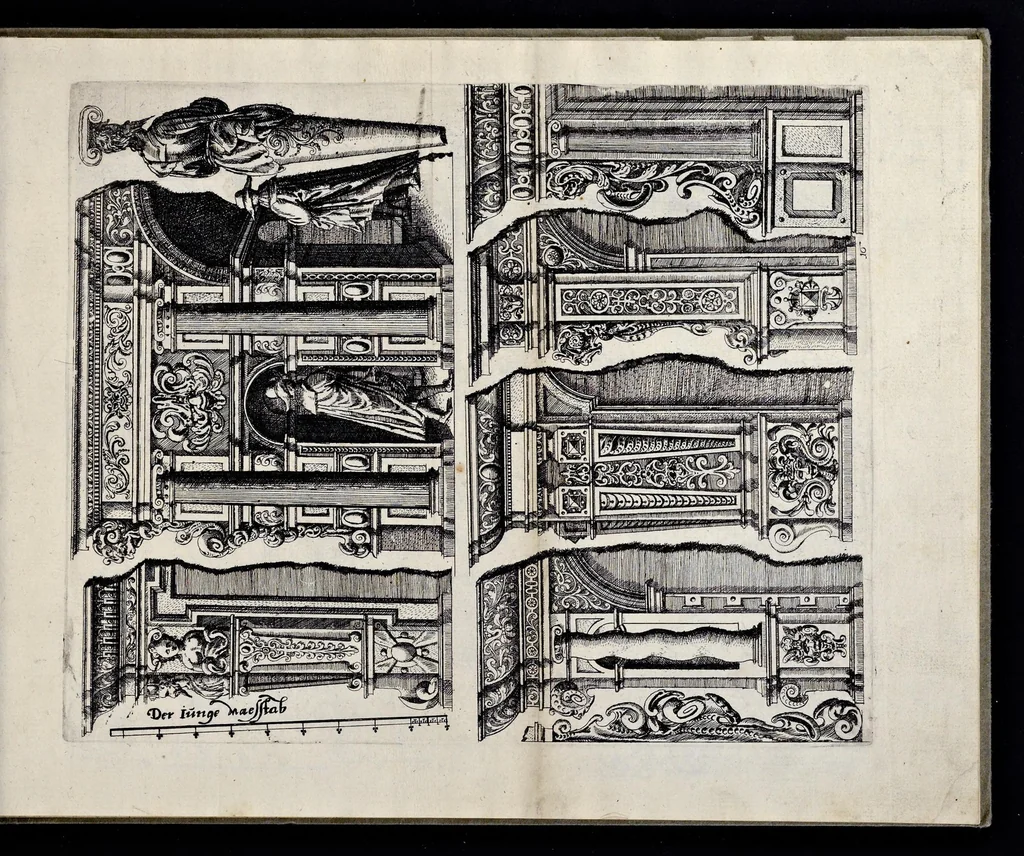 An illustration from Architectur, nach antiquitetischer Lehr vnd geometrischer Ausstheilung, allen kunstreichen Handtwerckeren, Werckmeisteren, Goldtschmieden, Bildthäweren, Schreyneren, Steinmetzeren, Mähleren [et]c. vnd fort allen denen so sich des Circkels vnd Richtscheydts gebrauchen zu Nutz vnd Gefallen ins Kupffer geschnitten vnd an Tag geben, 1659, leaf 36