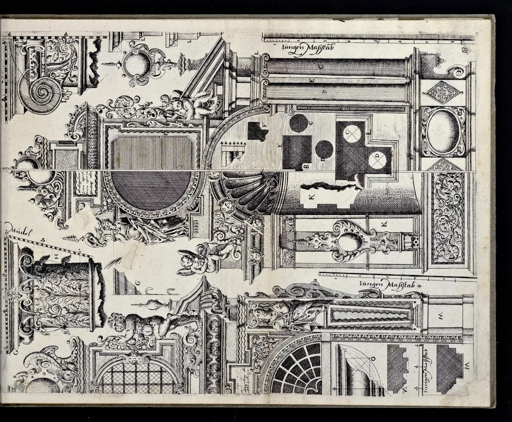 An illustration from Architectur, nach antiquitetischer Lehr vnd geometrischer Ausstheilung, allen kunstreichen Handtwerckeren, Werckmeisteren, Goldtschmieden, Bildthäweren, Schreyneren, Steinmetzeren, Mähleren [et]c. vnd fort allen denen so sich des Circkels vnd Richtscheydts gebrauchen zu Nutz vnd Gefallen ins Kupffer geschnitten vnd an Tag geben, 1659, leaf 40