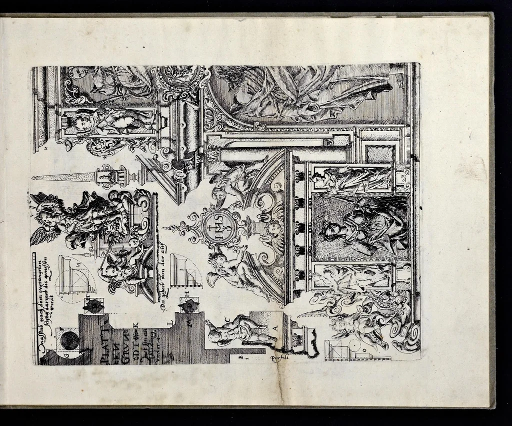 An illustration from Architectur, nach antiquitetischer Lehr vnd geometrischer Ausstheilung, allen kunstreichen Handtwerckeren, Werckmeisteren, Goldtschmieden, Bildthäweren, Schreyneren, Steinmetzeren, Mähleren [et]c. vnd fort allen denen so sich des Circkels vnd Richtscheydts gebrauchen zu Nutz vnd Gefallen ins Kupffer geschnitten vnd an Tag geben, 1659, leaf 50