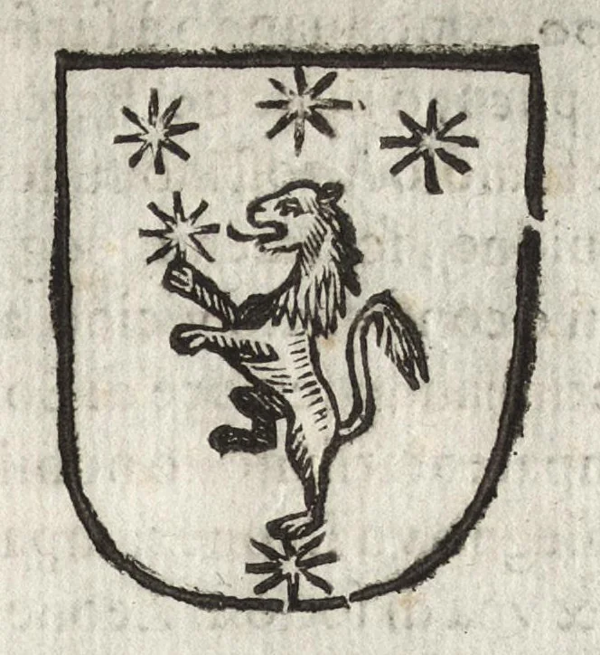 An illustration from Cronologia delle famiglie nobili di Bologna, con le loro insegne, e nel fine i cimieri : centuria prima, con vn breue discorso della medesima città, 1670, leaf 148