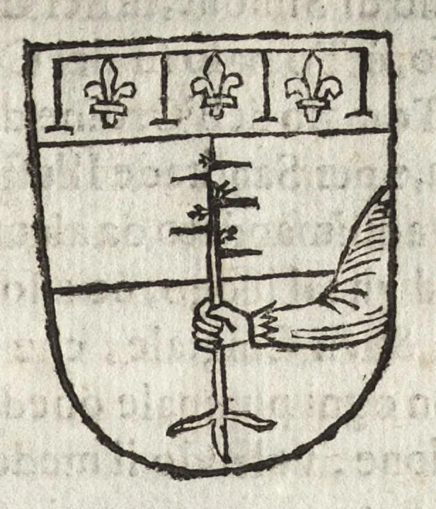 An illustration from Cronologia delle famiglie nobili di Bologna, con le loro insegne, e nel fine i cimieri : centuria prima, con vn breue discorso della medesima città, 1670, leaf 154