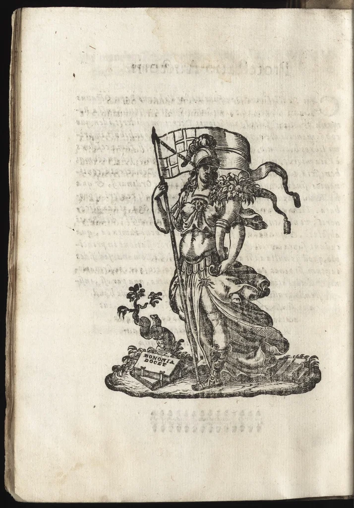 An illustration from Cronologia delle famiglie nobili di Bologna, con le loro insegne, e nel fine i cimieri : centuria prima, con vn breue discorso della medesima città, 1670, leaf 19
