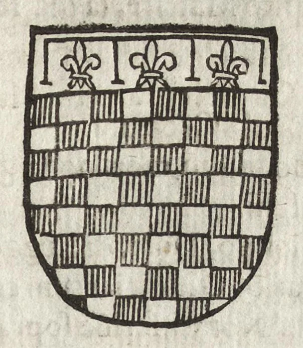 An illustration from Cronologia delle famiglie nobili di Bologna, con le loro insegne, e nel fine i cimieri : centuria prima, con vn breue discorso della medesima città, 1670, leaf 342