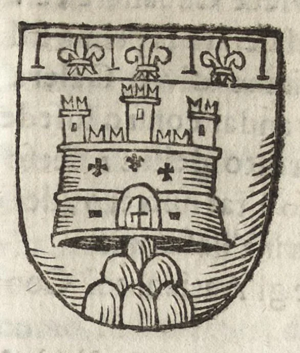 An illustration from Cronologia delle famiglie nobili di Bologna, con le loro insegne, e nel fine i cimieri : centuria prima, con vn breue discorso della medesima città, 1670, leaf 418