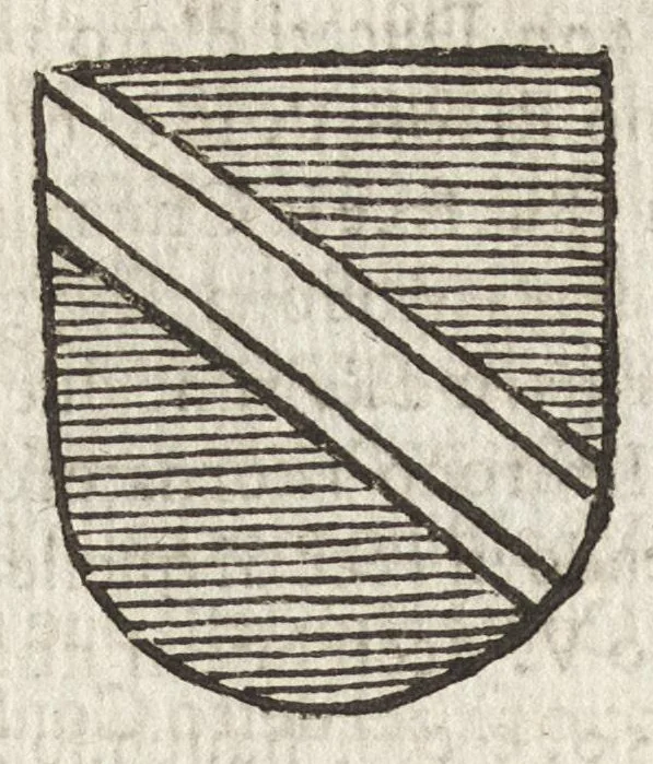 An illustration from Cronologia delle famiglie nobili di Bologna, con le loro insegne, e nel fine i cimieri : centuria prima, con vn breue discorso della medesima città, 1670, leaf 47