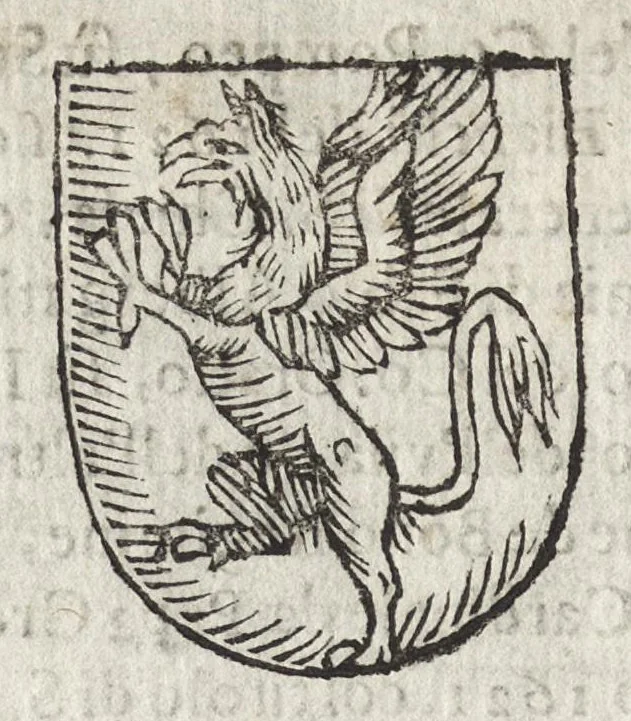 An illustration from Cronologia delle famiglie nobili di Bologna, con le loro insegne, e nel fine i cimieri : centuria prima, con vn breue discorso della medesima città, 1670, leaf 487