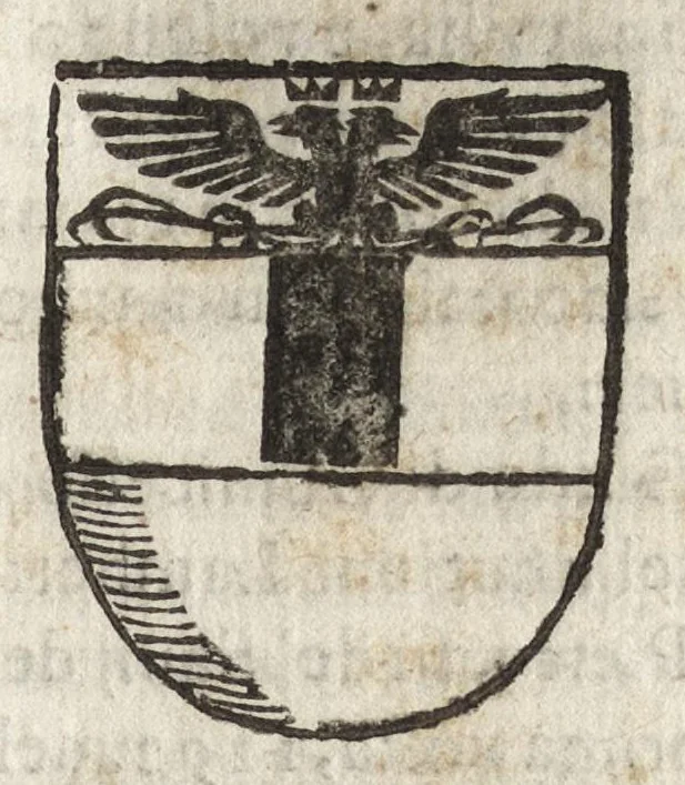 An illustration from Cronologia delle famiglie nobili di Bologna, con le loro insegne, e nel fine i cimieri : centuria prima, con vn breue discorso della medesima città, 1670, leaf 494