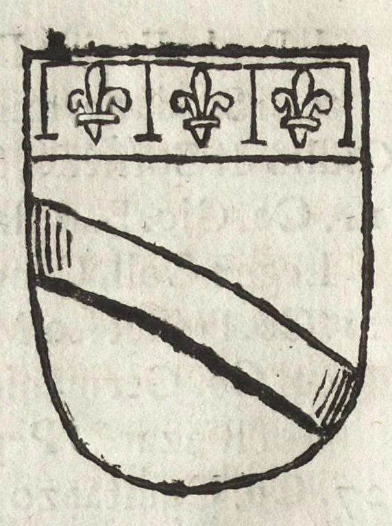 An illustration from Cronologia delle famiglie nobili di Bologna, con le loro insegne, e nel fine i cimieri : centuria prima, con vn breue discorso della medesima città, 1670, leaf 509