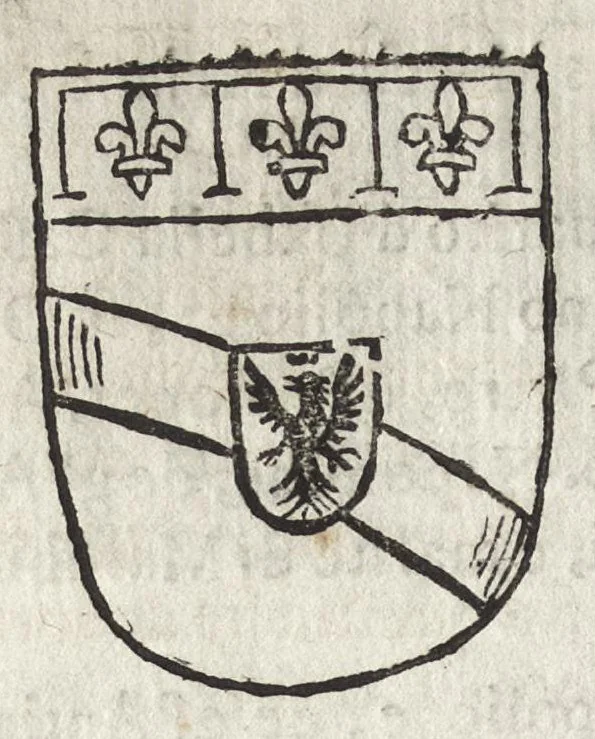 An illustration from Cronologia delle famiglie nobili di Bologna, con le loro insegne, e nel fine i cimieri : centuria prima, con vn breue discorso della medesima città, 1670, leaf 509