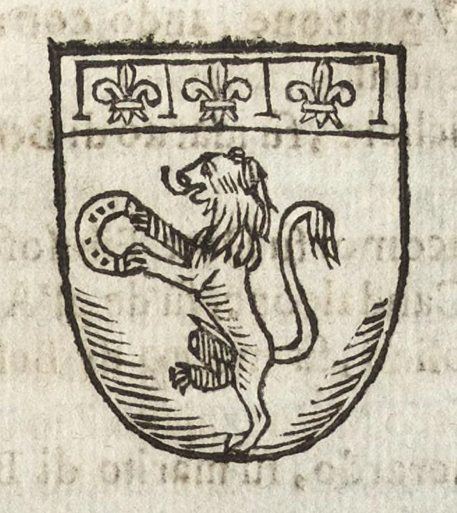 An illustration from Cronologia delle famiglie nobili di Bologna, con le loro insegne, e nel fine i cimieri : centuria prima, con vn breue discorso della medesima città, 1670, leaf 538