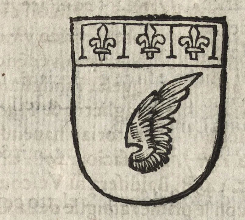 An illustration from Cronologia delle famiglie nobili di Bologna, con le loro insegne, e nel fine i cimieri : centuria prima, con vn breue discorso della medesima città, 1670, leaf 56