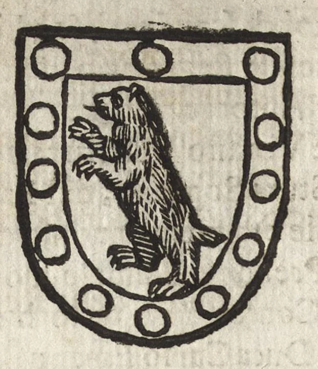 An illustration from Cronologia delle famiglie nobili di Bologna, con le loro insegne, e nel fine i cimieri : centuria prima, con vn breue discorso della medesima città, 1670, leaf 577