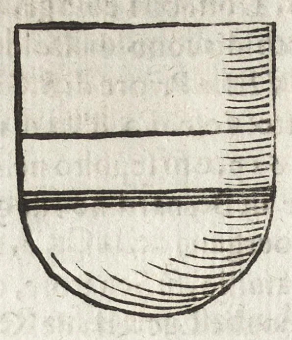 An illustration from Cronologia delle famiglie nobili di Bologna, con le loro insegne, e nel fine i cimieri : centuria prima, con vn breue discorso della medesima città, 1670, leaf 597