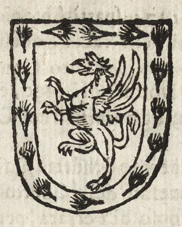 An illustration from Cronologia delle famiglie nobili di Bologna, con le loro insegne, e nel fine i cimieri : centuria prima, con vn breue discorso della medesima città, 1670, leaf 64