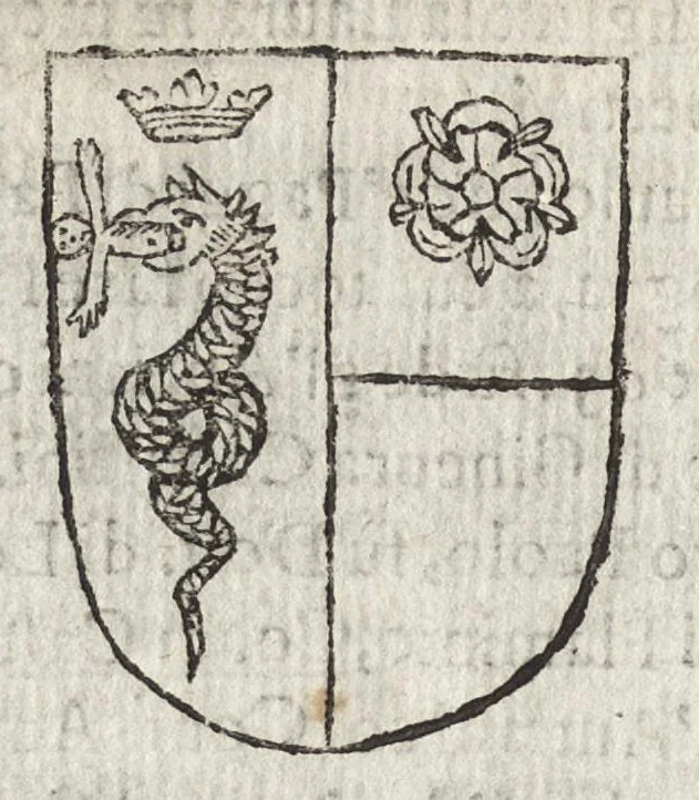 An illustration from Cronologia delle famiglie nobili di Bologna, con le loro insegne, e nel fine i cimieri : centuria prima, con vn breue discorso della medesima città, 1670, leaf 669