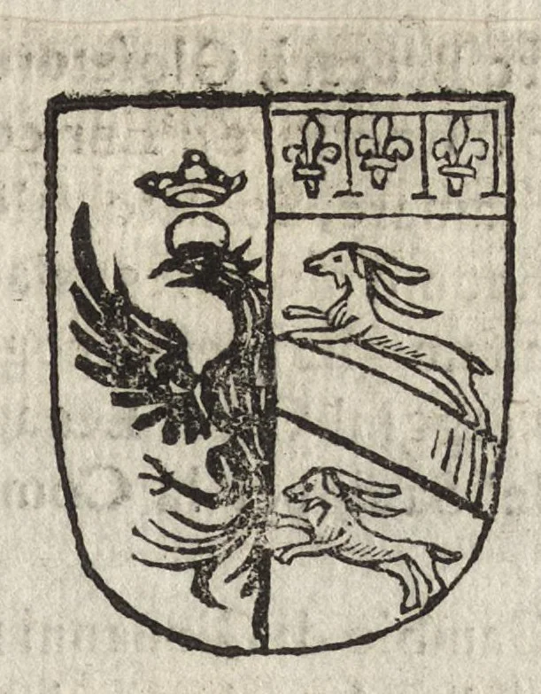 An illustration from Cronologia delle famiglie nobili di Bologna, con le loro insegne, e nel fine i cimieri : centuria prima, con vn breue discorso della medesima città, 1670, leaf 738