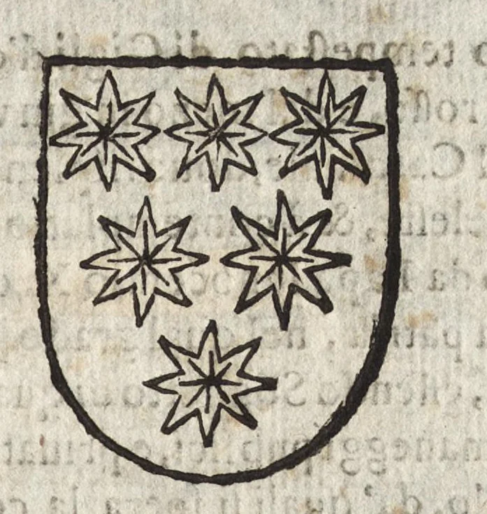 An illustration from Cronologia delle famiglie nobili di Bologna, con le loro insegne, e nel fine i cimieri : centuria prima, con vn breue discorso della medesima città, 1670, leaf 88