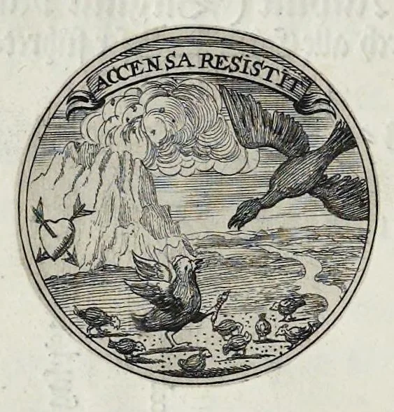 An illustration from Aurea virtutum catena matrimonialis : per illustribus ac generosissimis sponsis dn. Cornificio Trolle et virgini generosissimae Birgittae Ranzou caelitus oblata sed in theatrum nuptiale demum devote prolata à J.H. Vhlich 12. [Septem]bris a.o 1660, 1660, leaf 15