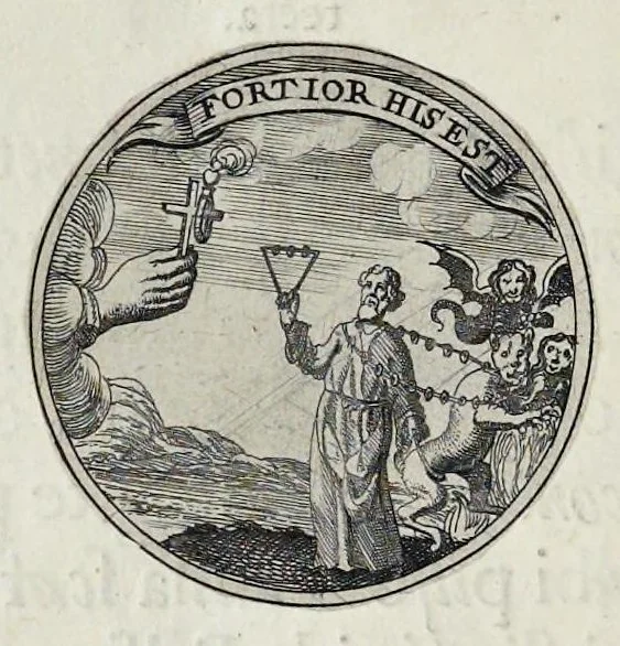 An illustration from Aurea virtutum catena matrimonialis : per illustribus ac generosissimis sponsis dn. Cornificio Trolle et virgini generosissimae Birgittae Ranzou caelitus oblata sed in theatrum nuptiale demum devote prolata à J.H. Vhlich 12. [Septem]bris a.o 1660, 1660, leaf 9