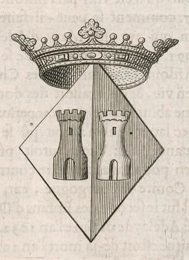 An illustration from Histoire genealogique de la royale maison de Sauoye : iustifiée par titres, fondations de monasteres, manuscripts, anciens monuments, histoires & autres preuues autentiques : enrichie de plusieurs portraits, seaux, monnoyes, sepultures & armoiries, 1660, leaf 238