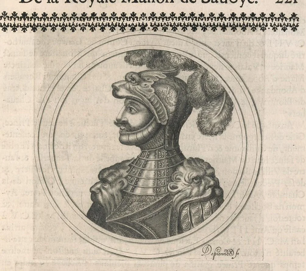 An illustration from Histoire genealogique de la royale maison de Sauoye : iustifiée par titres, fondations de monasteres, manuscripts, anciens monuments, histoires & autres preuues autentiques : enrichie de plusieurs portraits, seaux, monnoyes, sepultures & armoiries, 1660, leaf 262