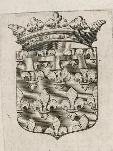 An illustration from Histoire genealogique de la royale maison de Sauoye : iustifiée par titres, fondations de monasteres, manuscripts, anciens monuments, histoires & autres preuues autentiques : enrichie de plusieurs portraits, seaux, monnoyes, sepultures & armoiries, 1660, leaf 643