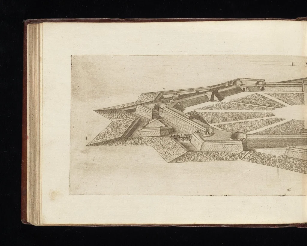 An illustration from Prospettiua di fortificationi : nella quale ogni intendente dell'arte militare speditamente vedrà ciò, che altroue del fabricare, diffendere, & espugnar fortezze si scorge, 1660, leaf 103