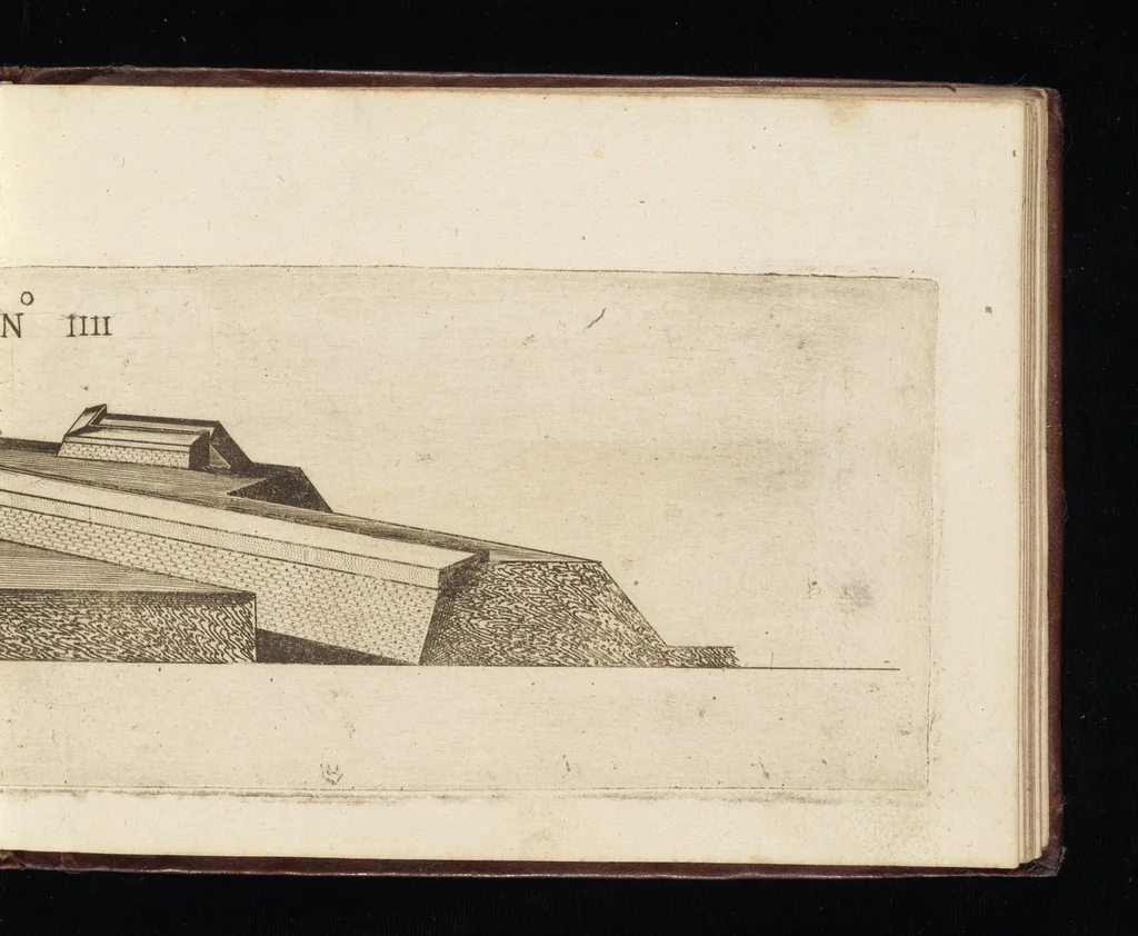 An illustration from Prospettiua di fortificationi : nella quale ogni intendente dell'arte militare speditamente vedrà ciò, che altroue del fabricare, diffendere, & espugnar fortezze si scorge, 1660, leaf 136