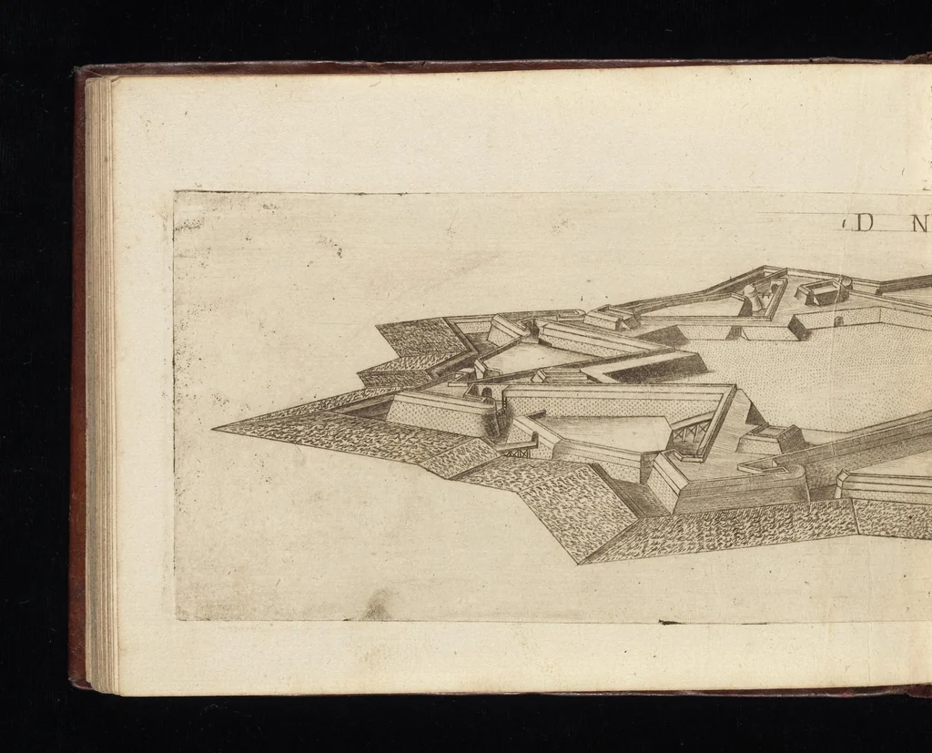 An illustration from Prospettiua di fortificationi : nella quale ogni intendente dell'arte militare speditamente vedrà ciò, che altroue del fabricare, diffendere, & espugnar fortezze si scorge, 1660, leaf 143