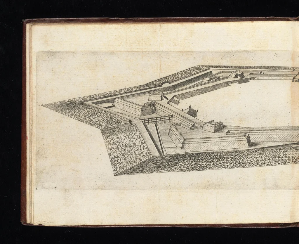 An illustration from Prospettiua di fortificationi : nella quale ogni intendente dell'arte militare speditamente vedrà ciò, che altroue del fabricare, diffendere, & espugnar fortezze si scorge, 1660, leaf 23