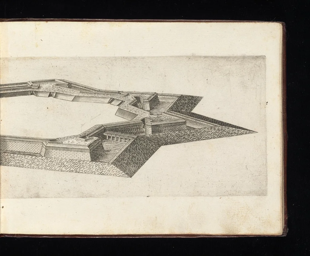 An illustration from Prospettiua di fortificationi : nella quale ogni intendente dell'arte militare speditamente vedrà ciò, che altroue del fabricare, diffendere, & espugnar fortezze si scorge, 1660, leaf 28
