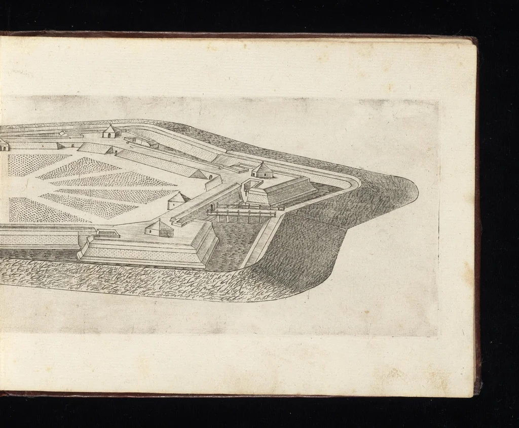 An illustration from Prospettiua di fortificationi : nella quale ogni intendente dell'arte militare speditamente vedrà ciò, che altroue del fabricare, diffendere, & espugnar fortezze si scorge, 1660, leaf 32
