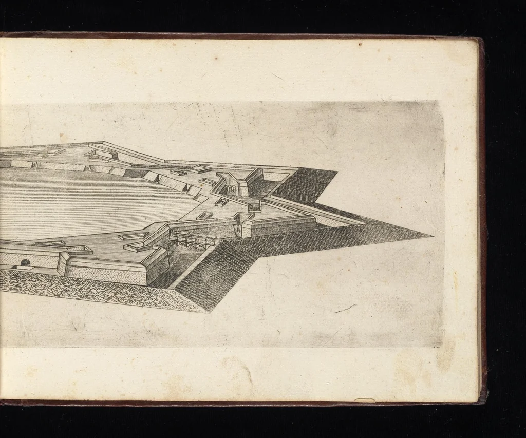 An illustration from Prospettiua di fortificationi : nella quale ogni intendente dell'arte militare speditamente vedrà ciò, che altroue del fabricare, diffendere, & espugnar fortezze si scorge, 1660, leaf 40