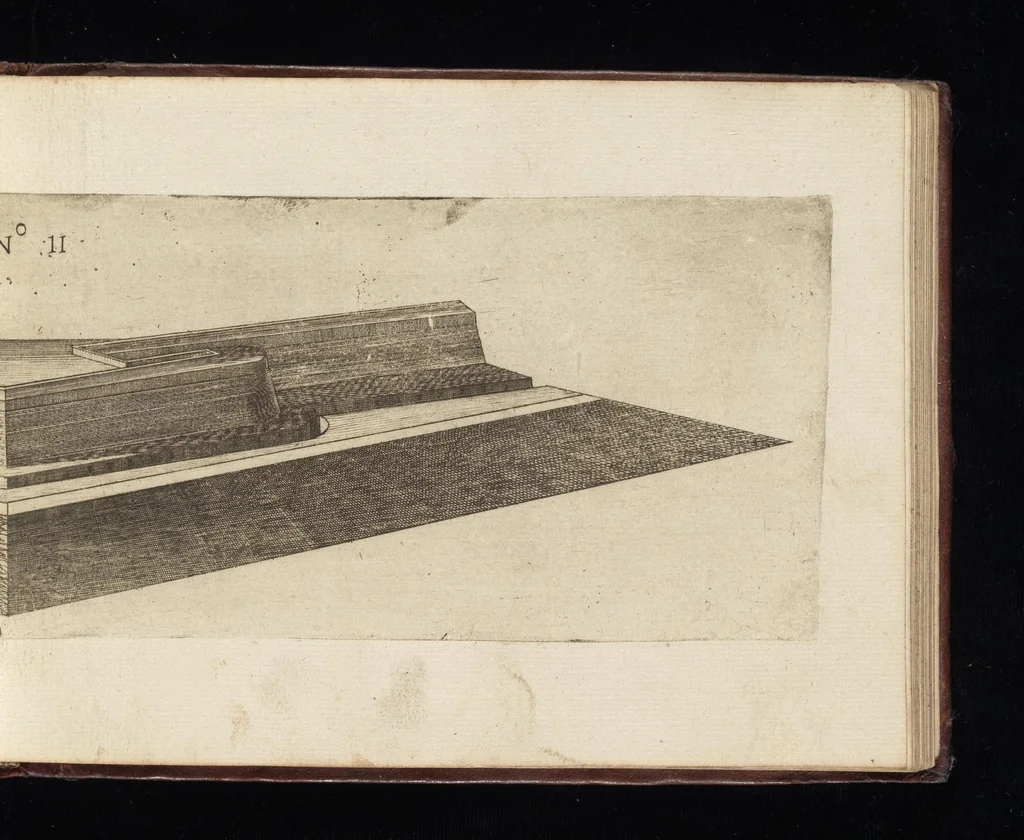 An illustration from Prospettiua di fortificationi : nella quale ogni intendente dell'arte militare speditamente vedrà ciò, che altroue del fabricare, diffendere, & espugnar fortezze si scorge, 1660, leaf 96