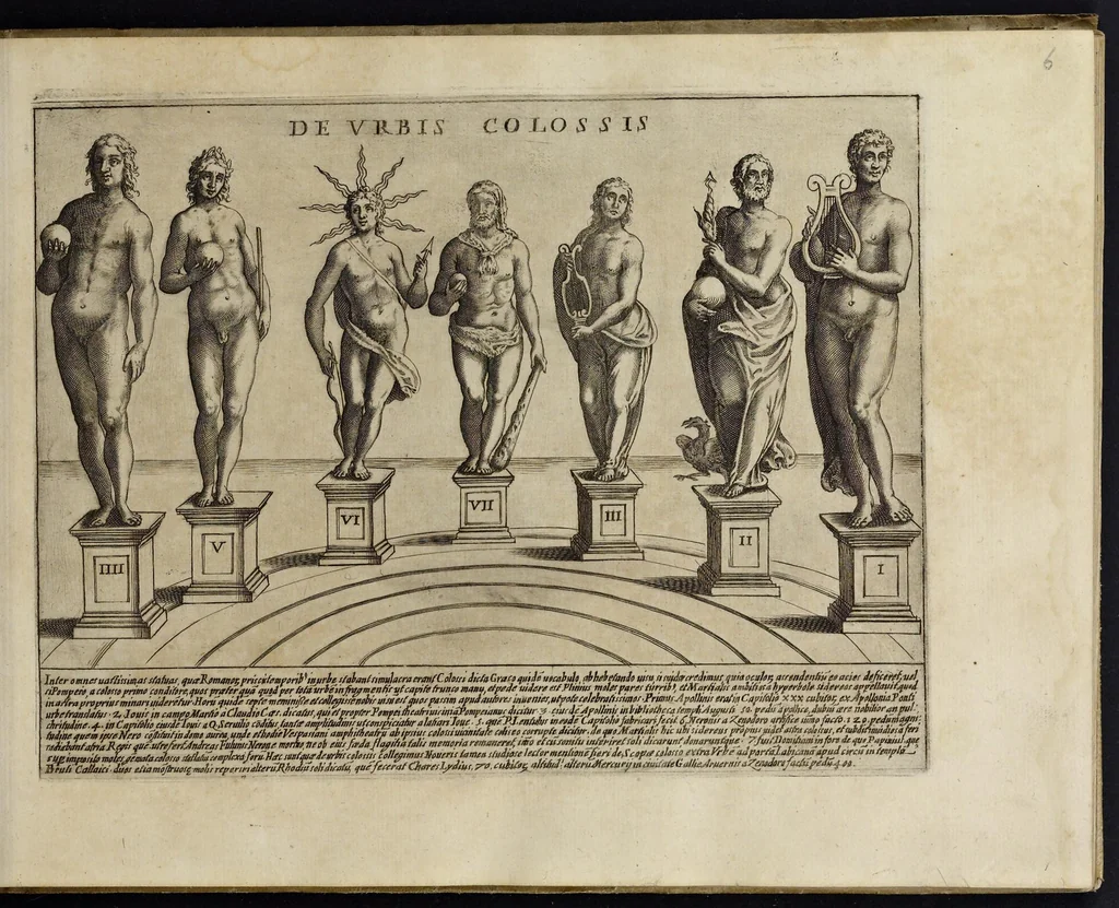 An illustration from Antiqvae vrbis splendor : hoc est præcipva eivsdem templa, amphitheatra, theatra, circi, navmachiæ, arcvs trivmphales, mavsolea aliaqve svmptvosiora ædificia, Pompæ item trivmphalis et colossæarvm imaginvm descriptio, 1612, leaf 104