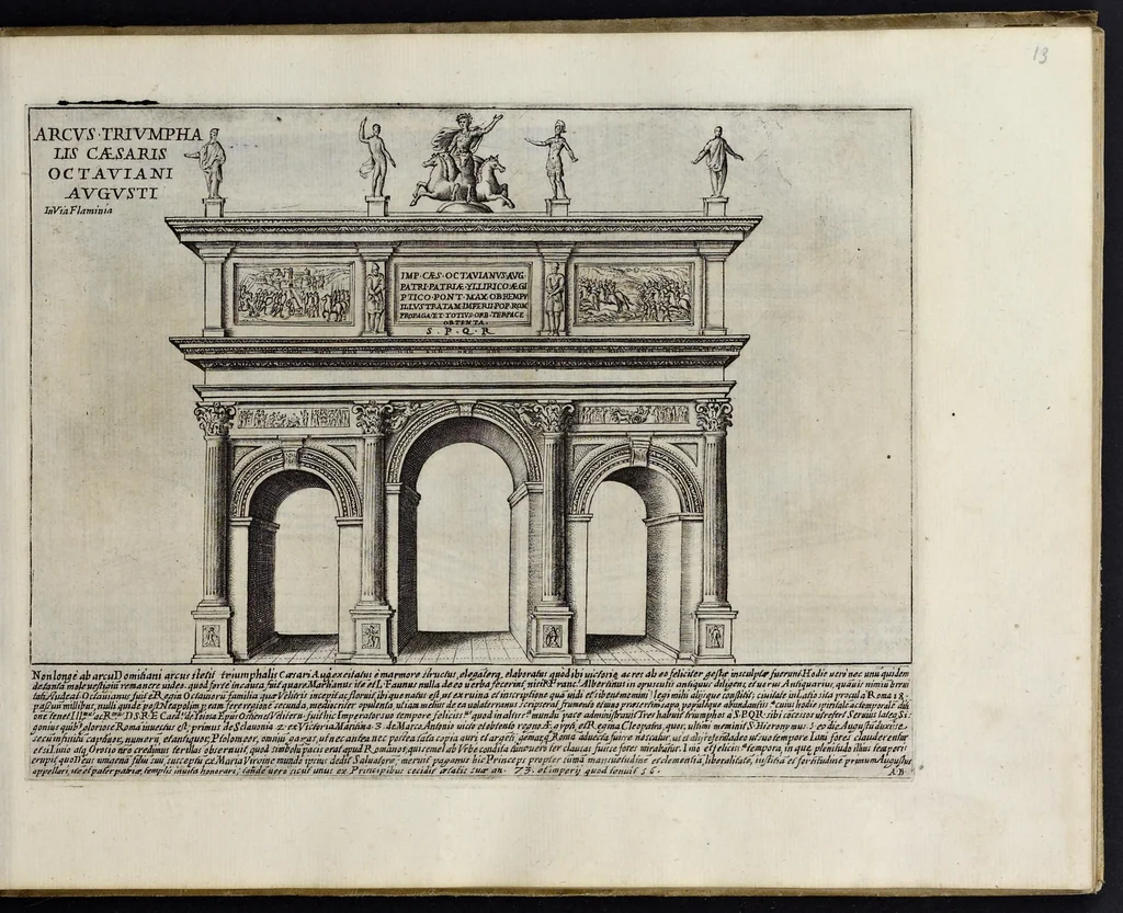 An illustration from Antiqvae vrbis splendor : hoc est præcipva eivsdem templa, amphitheatra, theatra, circi, navmachiæ, arcvs trivmphales, mavsolea aliaqve svmptvosiora ædificia, Pompæ item trivmphalis et colossæarvm imaginvm descriptio, 1612, leaf 118