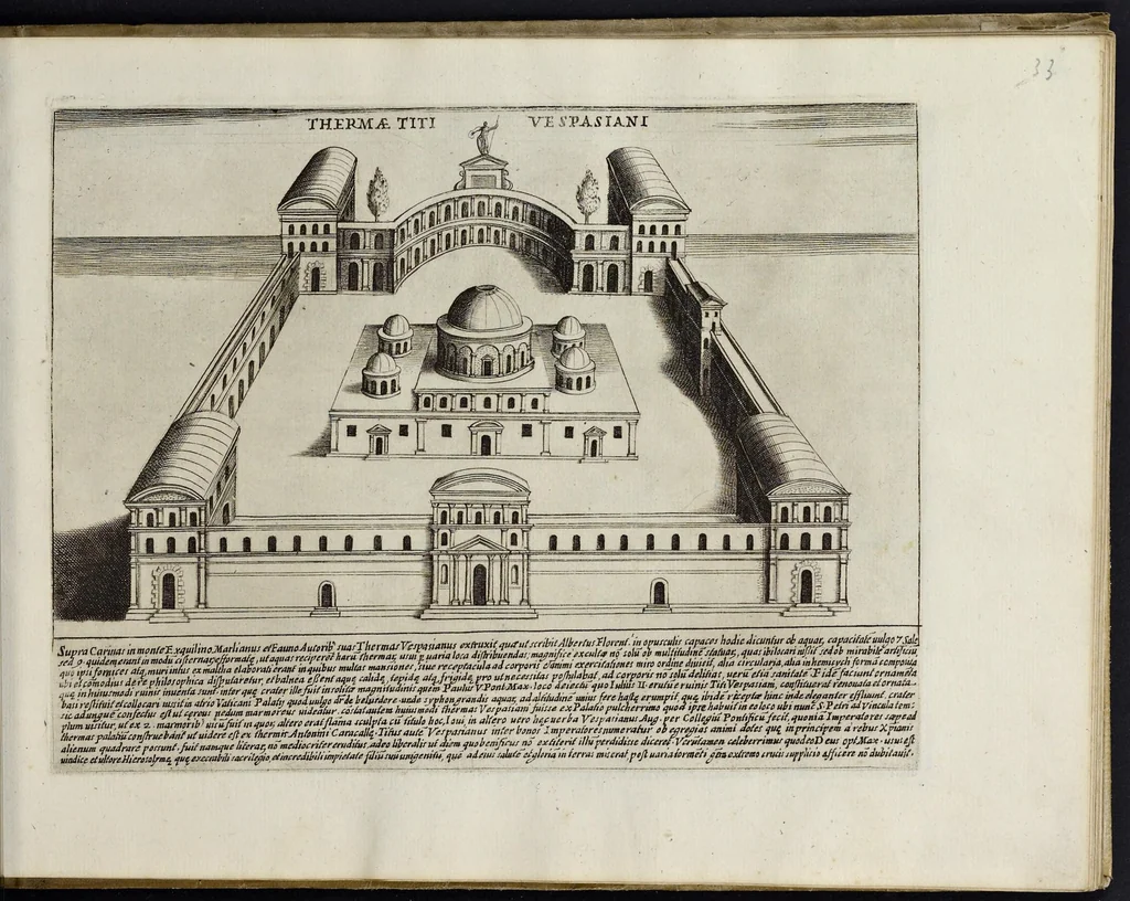 An illustration from Antiqvae vrbis splendor : hoc est præcipva eivsdem templa, amphitheatra, theatra, circi, navmachiæ, arcvs trivmphales, mavsolea aliaqve svmptvosiora ædificia, Pompæ item trivmphalis et colossæarvm imaginvm descriptio, 1612, leaf 246