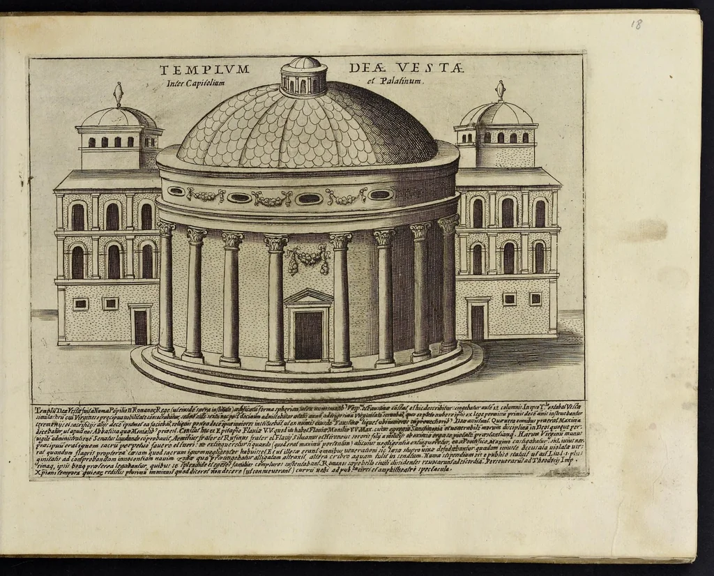 An illustration from Antiqvae vrbis splendor : hoc est præcipva eivsdem templa, amphitheatra, theatra, circi, navmachiæ, arcvs trivmphales, mavsolea aliaqve svmptvosiora ædificia, Pompæ item trivmphalis et colossæarvm imaginvm descriptio, 1612, leaf 40