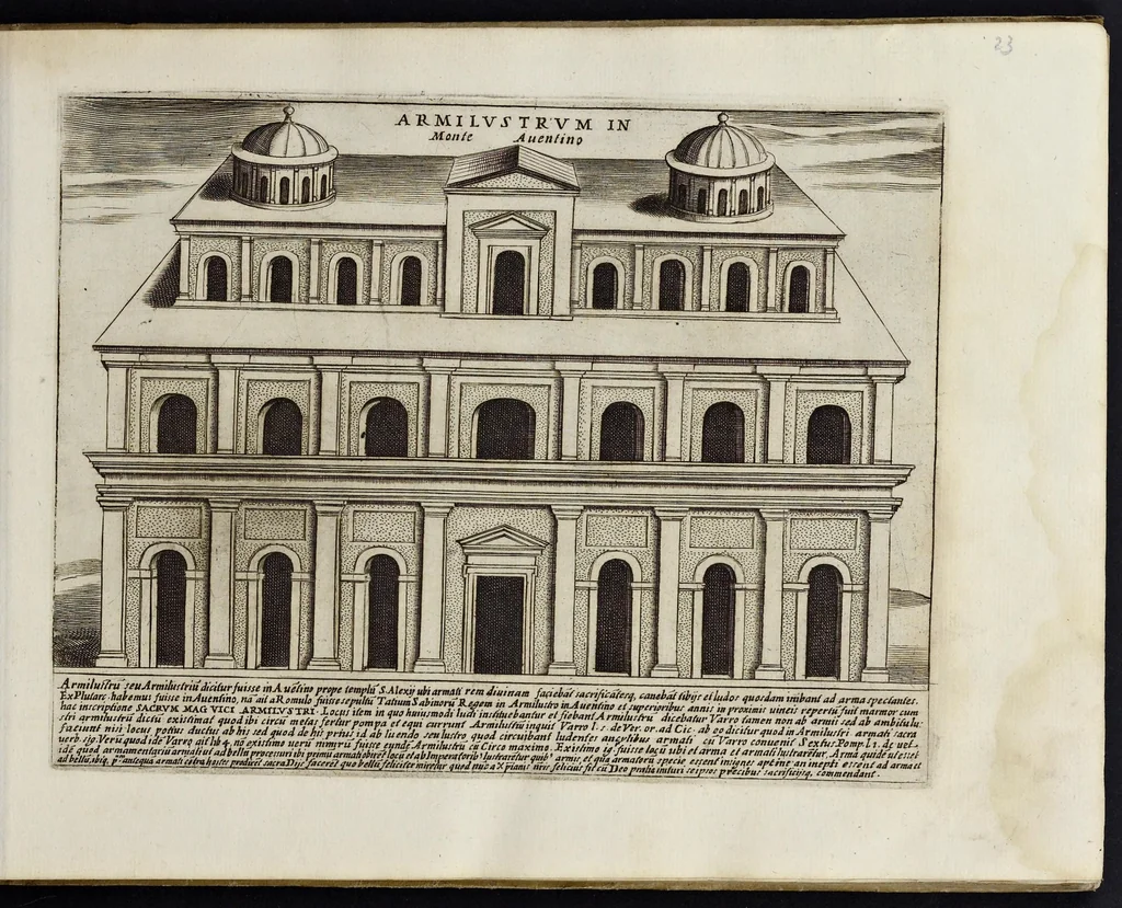 An illustration from Antiqvae vrbis splendor : hoc est præcipva eivsdem templa, amphitheatra, theatra, circi, navmachiæ, arcvs trivmphales, mavsolea aliaqve svmptvosiora ædificia, Pompæ item trivmphalis et colossæarvm imaginvm descriptio, 1612, leaf 50