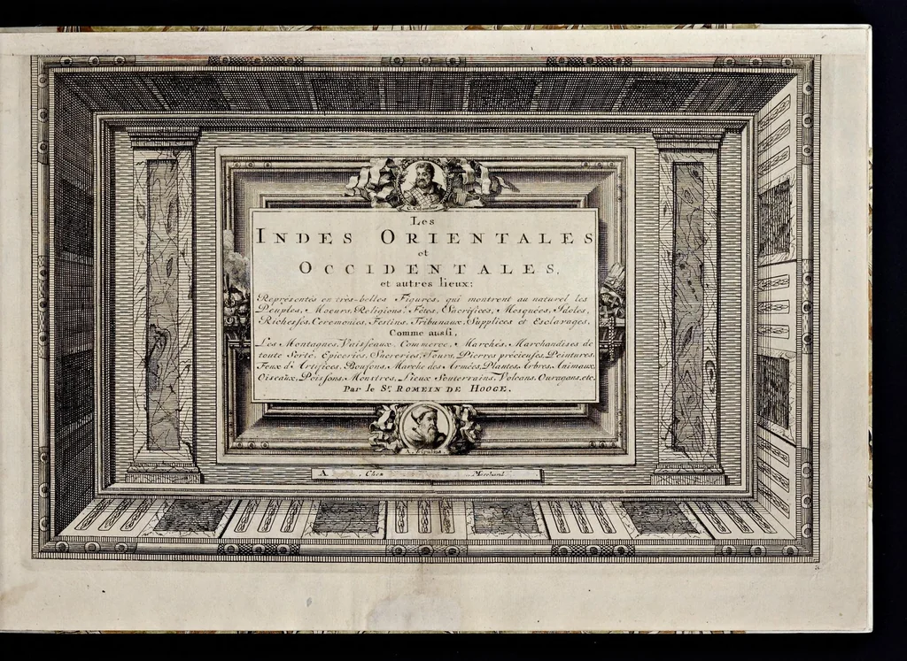An illustration from Les Indes Orientales et Occidentales, et autres lieux : représenté en très-belles figures, qui montrent au naturel les peuples, moeurs, religions, fêtes, sacrifices, mosquées, idoles, richesses, ceremonies,festins, tribunaux, supplices et esclavages ..., 1685, leaf 4