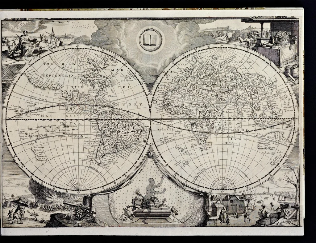 An illustration from Les Indes Orientales et Occidentales, et autres lieux : représenté en très-belles figures, qui montrent au naturel les peuples, moeurs, religions, fêtes, sacrifices, mosquées, idoles, richesses, ceremonies,festins, tribunaux, supplices et esclavages ..., 1685, leaf 6