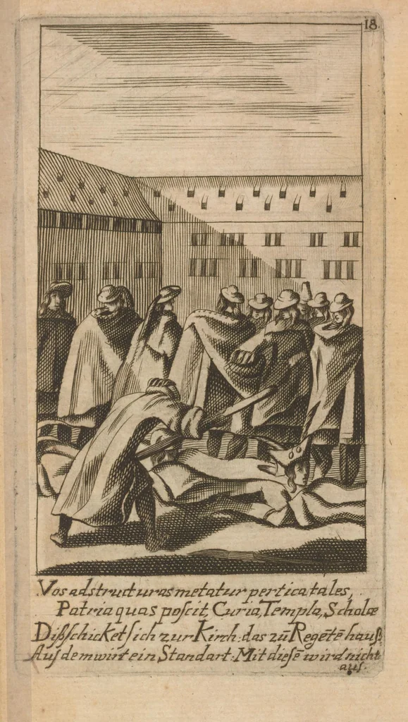 An illustration from Dyas orationum de ritu depositionis, 1666, leaf 101