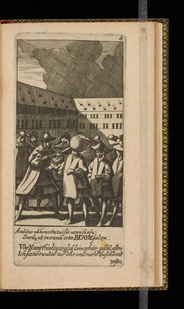 An illustration from Dyas orationum de ritu depositionis, 1666, leaf 74